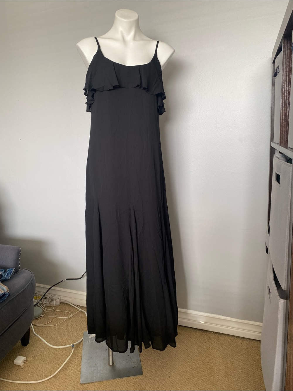 Abercrombie & Fitch Black Ruffle-Trim Maxi Dress